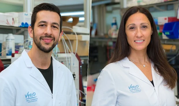 Los investigadores Daniel Massó y Laura Soucek/ Fuente: Instituto de Oncología Vall d'Hebrón
